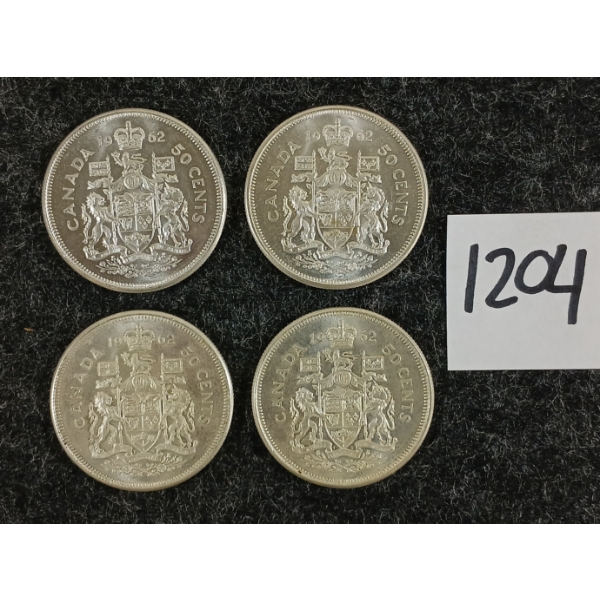LOT OF 4 - 1961 CDN 50 CENT SILVER COINS