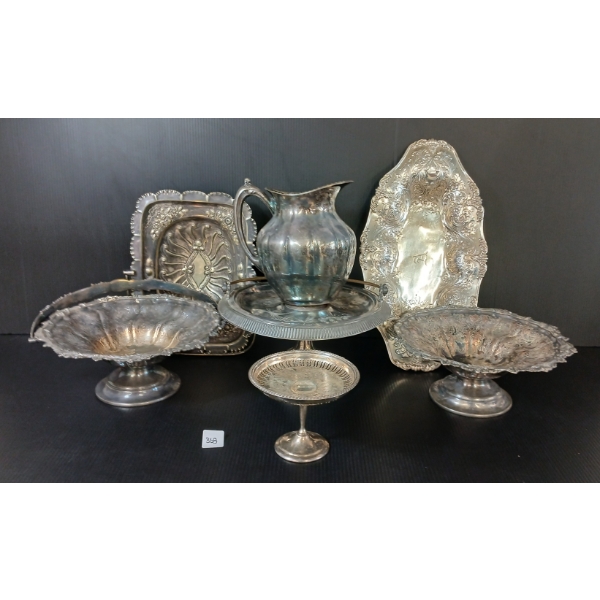 LOT OF 7 - COPPER & SILVER PLATED SERVING DISHES - BIRKS, PAIRPOINT, MARLBORO, ETC