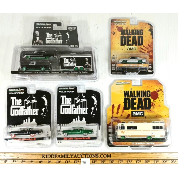 LOT OF 5 - GREENLIGHT DIECAST THE GODFATHER & WALKING DEAD - '73 WINNEBAGO CHIEFTAIN, ETC