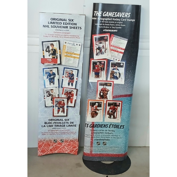LOT OF 2 - "ORIGINAL 6" & "GAMESAVERS" COLLECTIBLE HOCKEY STAMP ADVERTISEMENTS