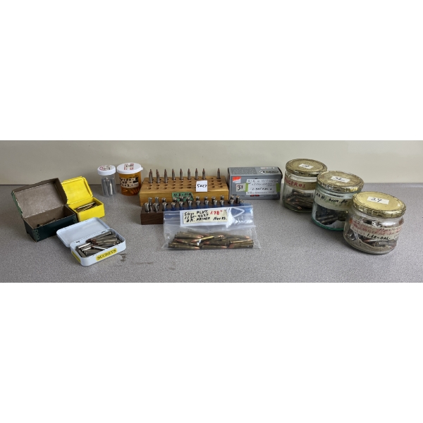 AMMO/BRASS: 170X MIXED - RELOADS, 56X MIXED PRIMED BRASS 