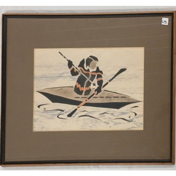 HUNTING IN KAYAK - SIGNED - FRAMED PRINT