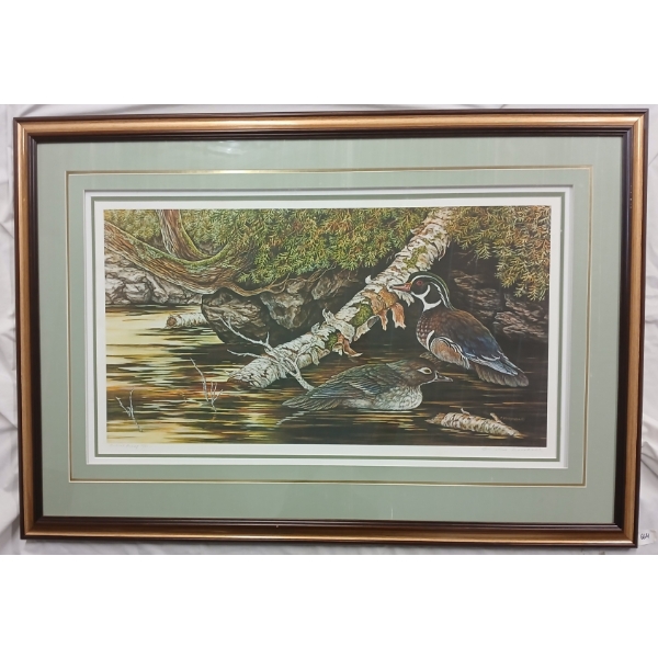 "NORTHERN LAKE - WOOD DUCKS" BY CHRISTINE MARSHALL (PRS CDN ARTIST) - FRAMED PRINT