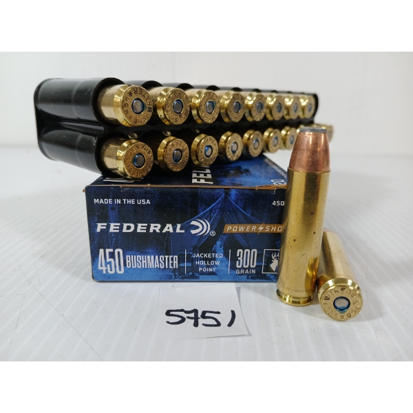 AMMO: 20X FEDERAL POWER SHOK .450 BUSHMASTER - 300GR - JHP