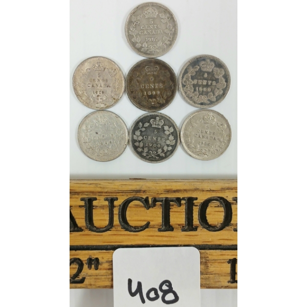 LOT OF 7 - 1893-1919 CDN 5 CENT COINS