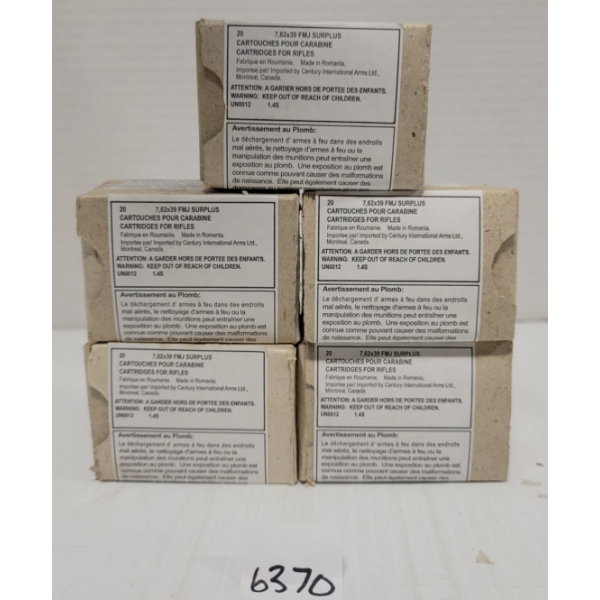 AMMO: 100X 7.62 X 39 FMJ SURPLUS - SEALED