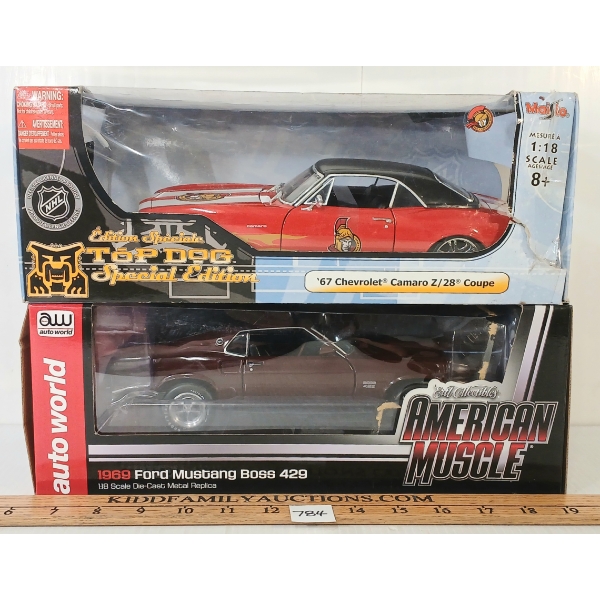 LOT OF 2 - DIECAST MODELS INCL MAISTO 1967 CAMARO Z28 COUPE SENATORS MOTIF & 1969 MUSTANG BOSS 429