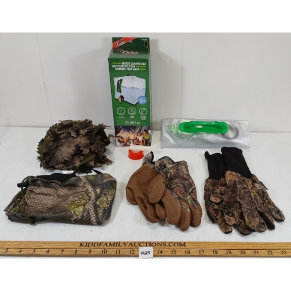 JOB LOT - HI-VIS HUNTING VEST, COLLAPSIBLE WATER CARRIER BAG & GHILLIE SUIT