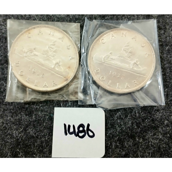 LOT OF 2 - 1937 & 1938 CDN SILVER DOLLARS - VOYAGEUR