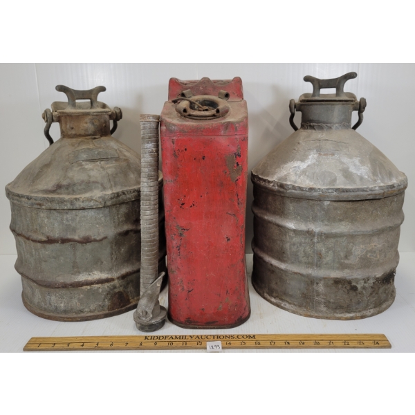 LOT OF 3 - GALVANIZED & METAL FUEL CANS
