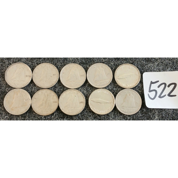 LOT OF 10 - 1951-1967 CDN 10 CENT COINS