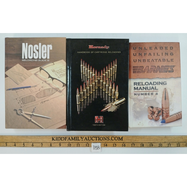 LOT OF 3 - "NOSLER RELOADING GUIDE 8", "BARNES RELOADING MANUAL NO. 4" & "HORNADY HANDBOOK"