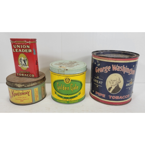 LOT OF 4 - TOBACCO TINS - INCL GEORGE WASHINGTON & KINGSWAY