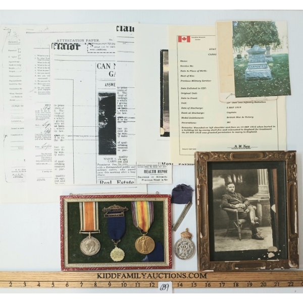 MAJ. G.H. CARPENTER FILE - WWI MEDALS, FAMILY PHOTOGRAPHS, PAPERWORK, ETC