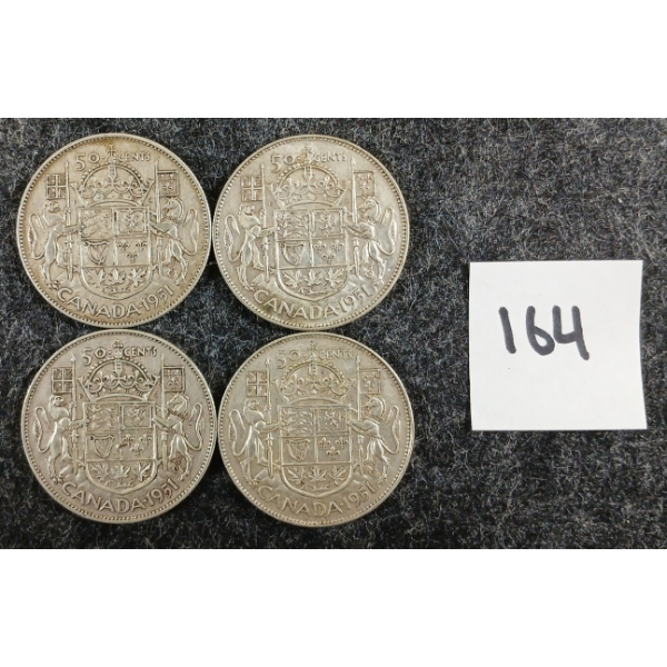 LOT OF 4 - 1951 CDN 50 CENT SILVER COINS