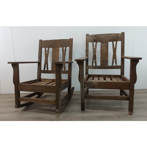 PAIR OF MR & MRS SOLID OAK CHAIRS