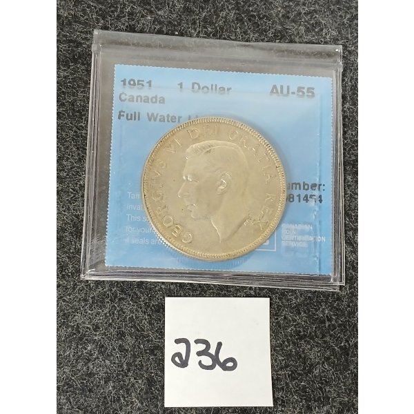 1951 CDN SILVER $1 COIN - CCCS GRADED - AU-55