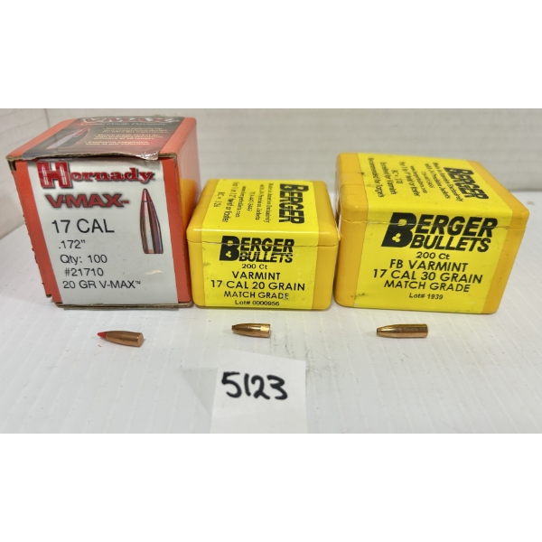 BULLETS: APPROX 150X MIXED .17 CAL 20 GR & 30 GR