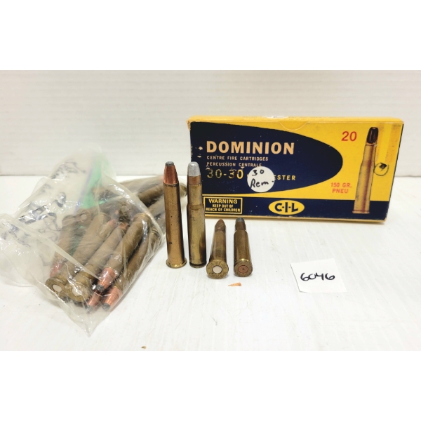 AMMO: 22X LIVE & 4X BRASS .30 REM & .38 WIN MIXED