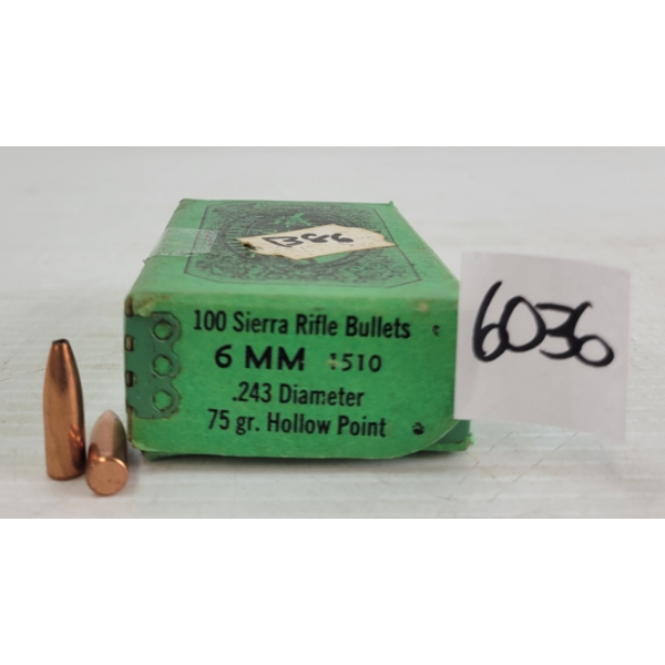 BULLETS: 100X SIERRA 1510 6MM - 75GR - HP