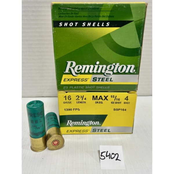 AMMO: 50X REMINGTON 16 GA 2-3/4IN NO4 STEEL SHOT 