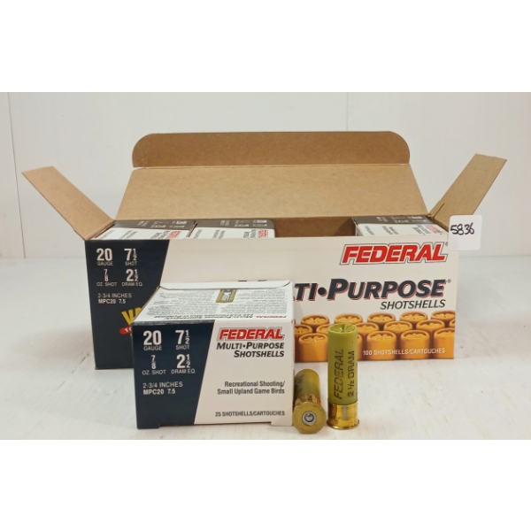 AMMO: 100X FEDERAL 20GA - 2 1/2IN - #7 1/2 SHOT
