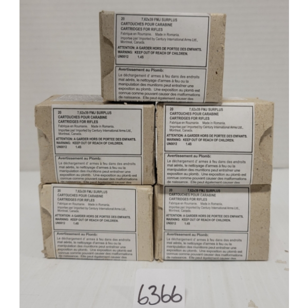 AMMO: 100X 7.62 X 39 FMJ SURPLUS - SEALED