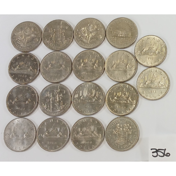 LOT OF 18 - CDN DOLLAR COINS - INCL 1968, 1968 & 1970