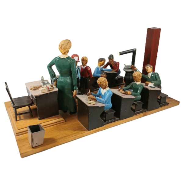 FOLK ART CLASSROOM SCENE  BY UNKNOWN ARTIST - WOOD & PAPER