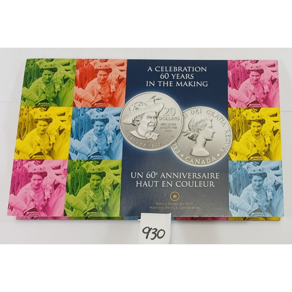 2012 RCM $20 SILVER COIN - A CELEBRATION 60 YEARS IN THE MAKING
