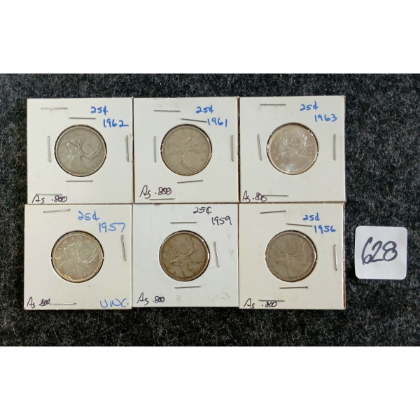 LOT OF 6 - 1956-1963 CDN 25 CENT COINS