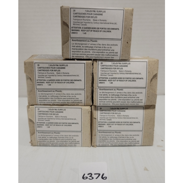 AMMO: 100X 7.62 X 39 FMJ SURPLUS - SEALED