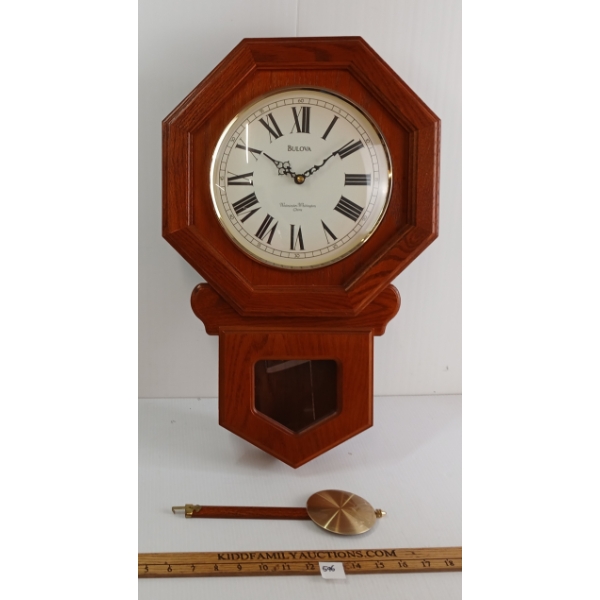 BULOVA DARK OAK WALL CLOCK W/ PENDULUM