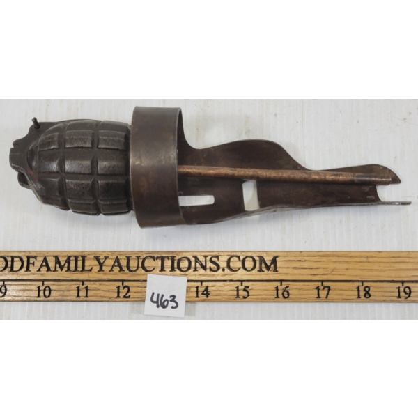 BRITISH WWI SMLE GRANADE DISCHARGER CUP W/ NO. 23 MKI MILLS BOMB 