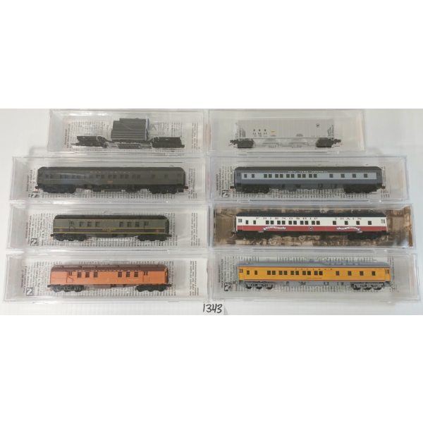 LOT OF 8 - MICRO TRAINS - MILWAUKEE ROAD, ERIE RAILROAD, BURLINGTON, NEW YORK CENTRAL, ETC