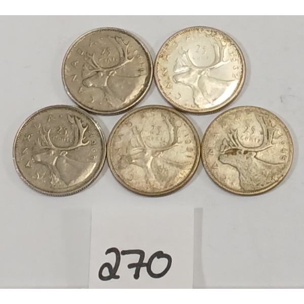 LOT OF 5 - CDN 25 CENT PCS - INCL SILVER