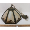 Image 4 : 8 PANEL WROUGHT IRON SLAG GLASS CHANDELIER