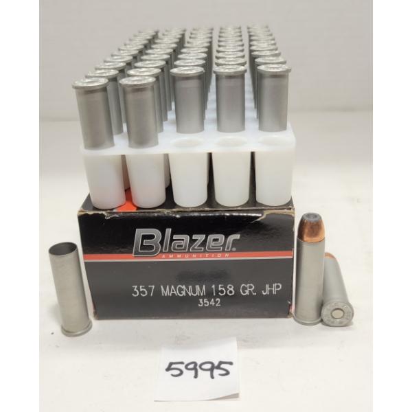 AMMO / BRASS: 49X BLAZER .357 MAG - 158GR - JHP LIVE - 1X BRASS