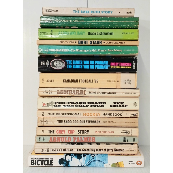 LOT OF 15 - ASSORTED SPORTS BOOKS - GOLF, TENNIS, CYCLING, FOOTBALL, ETC