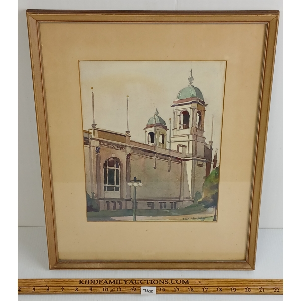 1987 PRINCES' GATES SCENE BY A. WINGATE (?) - FRAMED WATERCOLOUR ON BOARD