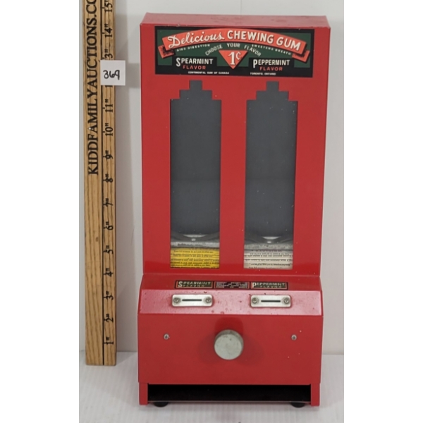 TIN CONTINENTAL 1CENT COIN OP GUM OF CANADA DISPENSER W/ GUM