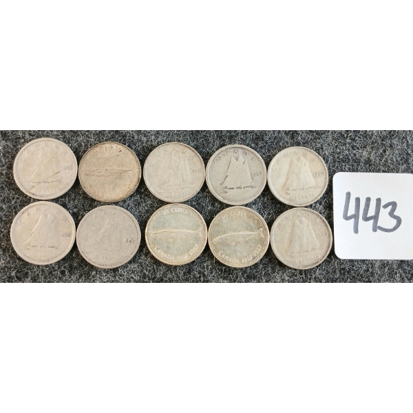 LOT OF 10 - 1939-1967 CDN 10 CENT COINS