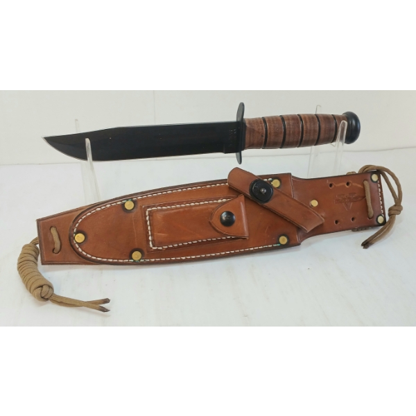 USMC KA-BAR KNIFE W/ LEATHER SHEATH
