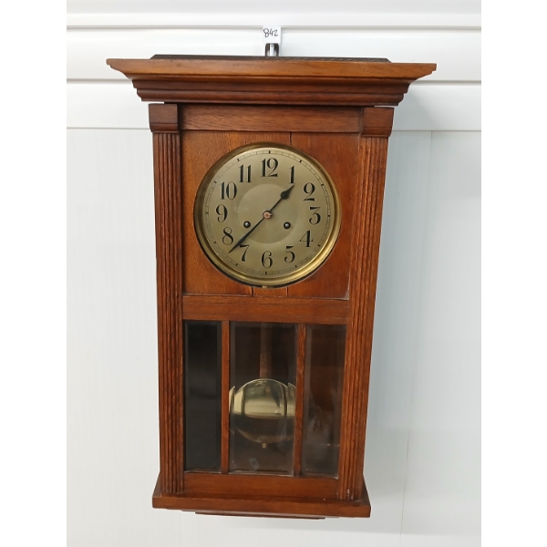 POPULAR PROGRESS WALL CLOCK W/ PENDULUM & KEY - WORKING CONDITION UNKNOWN
