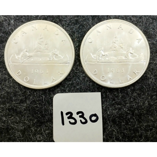 LOT OF 2 - 1963 CDN SILVER DOLLARS - VOYAGEUR 