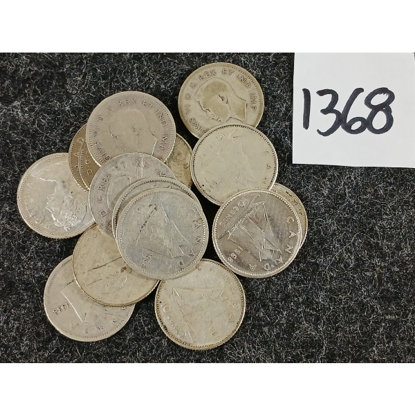 LOT OF 15 - 1940-1968 CDN SILVER DIMES
