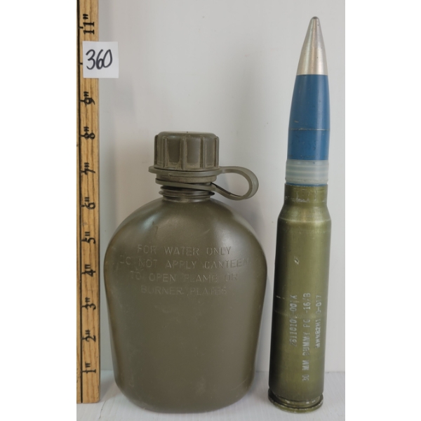 LOT OF 2 - 30MM DUMMY ROUND & 1980 US CANTEEN