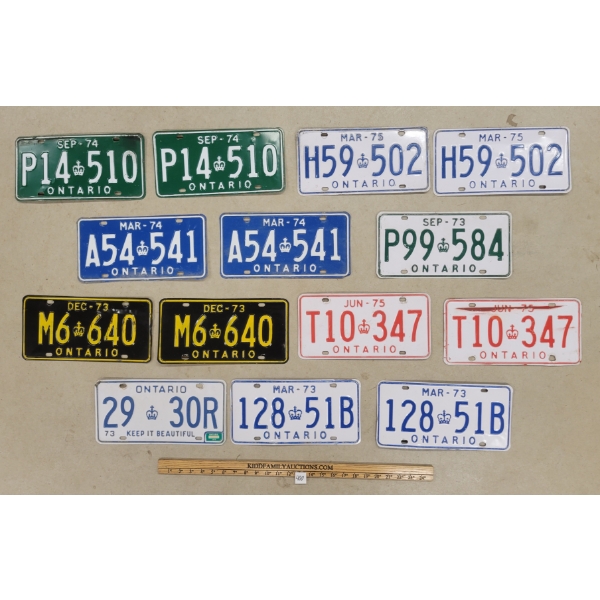 LOT OF 14 - 1973-1975 ONTARIO LICENCE PLATES