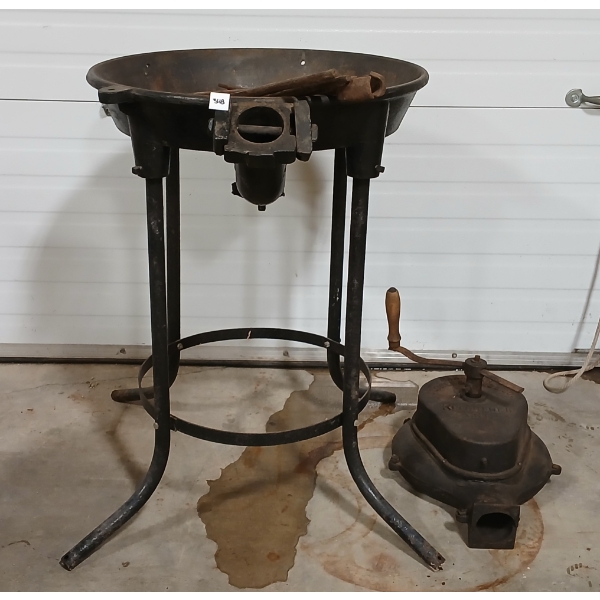 ANTIQUE HAND CRANK SMITHING FORGE - CANADIAN BLOWER & FORGE CO. W/ TOOLS