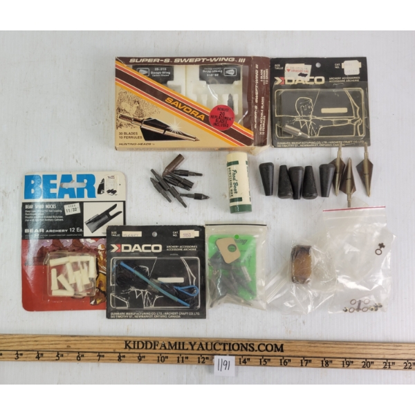 JOB LOT - ARCHERY ACCESSORIES - INCL BROAD HEADS, BOW WAX, ETC